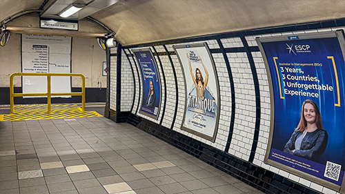 Picture: BSc in Management campaign posters at the Camden Town underground station in London